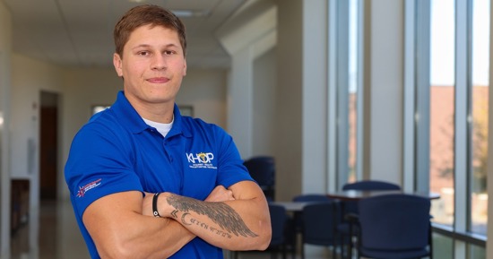 Cole Bauer is a senior at UNK, where he’s part of the Kearney Health Opportunities Program on the pre-physician assistant track. (Photo by Erika Pritchard, UNK Communications)